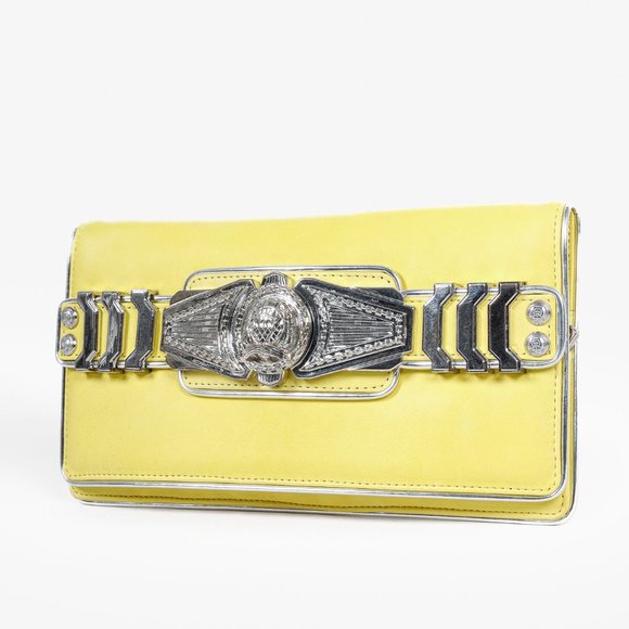 Balmain Paris Yellow Leather Medallion Clutch - Picture 2 of 10